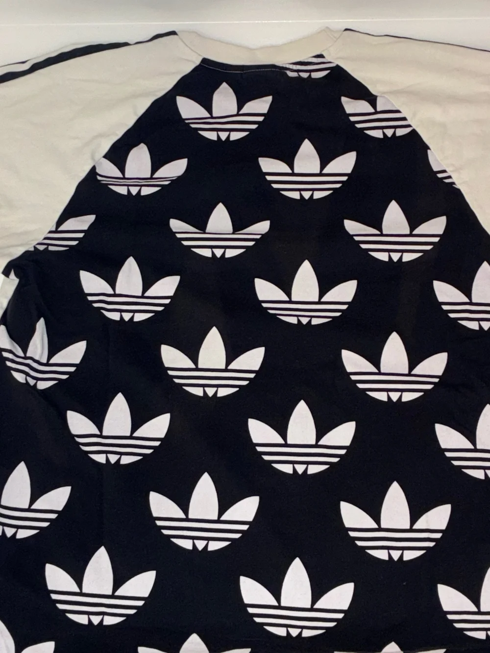 adidas White Front/Black Back Short Sleeve Trefoil Tee w/ Black Stripes. Medium - Picture 2 of 5